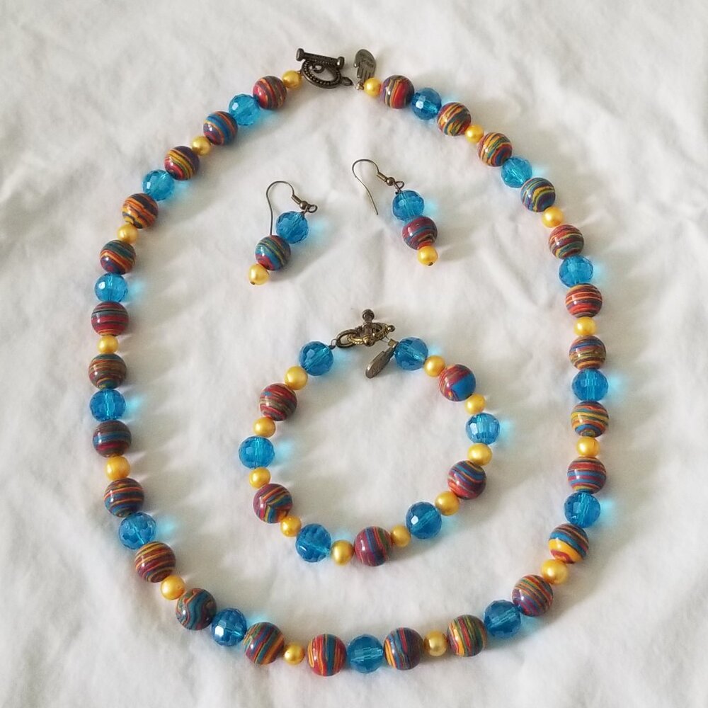 Beautiful Handmade Multicolor Jewelry Set - Necklace, Bracelet, Earrings